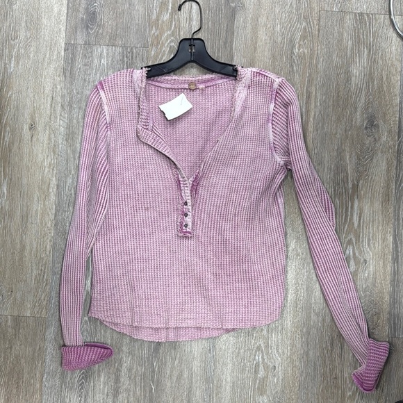 FP ONE Purple Ribbed Long Sleeve Polo Top - Picture 1 of 2